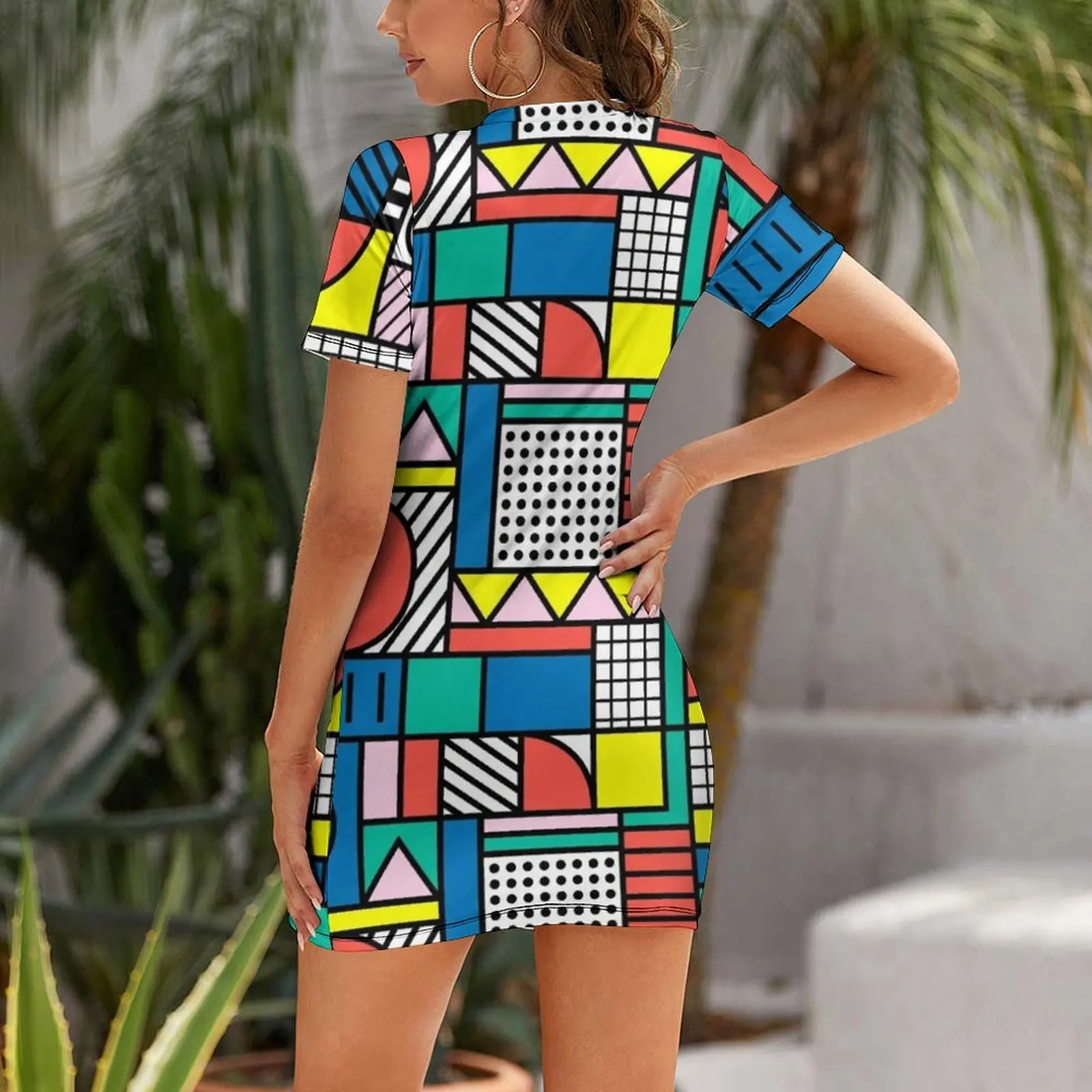 Memphis kleurblokjurk met korte mouwen losse zomerjurk Esthetische kleding galajurken Jurk