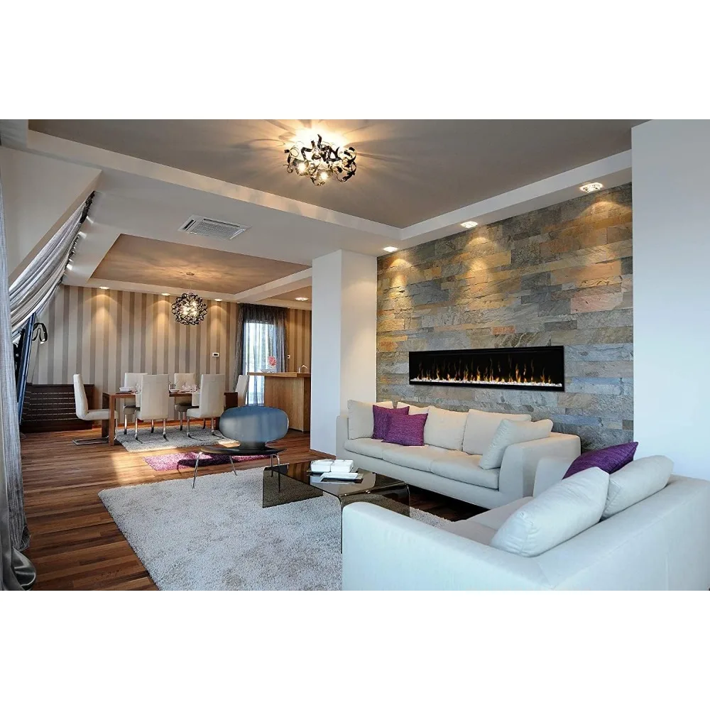 Dimplex IgniteXL 74 内蔵型リニア電気暖炉（モデル：XLF74）、8530/5118 BTU、240/120 ボルト、2500/1500 ワット、ブラック