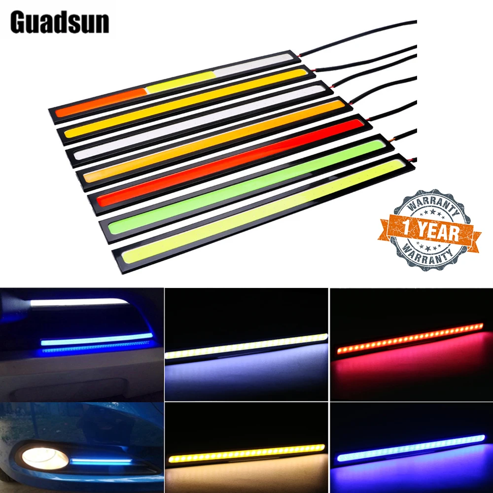

Guadsun 2PCS COB 17CM DRL LED Daytime Running Light Waterproof Strip Light External Atmosphere Lamp Car Fog Bulb White Blue Red
