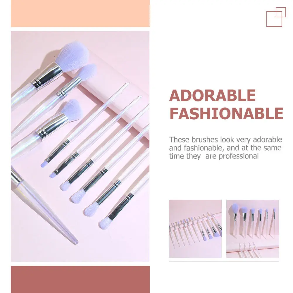10Pcs Amethyst Makeup Brush Stylish Long Handle Portable Supple Makeup Tool for Face Beauty Women Cosmetics Set