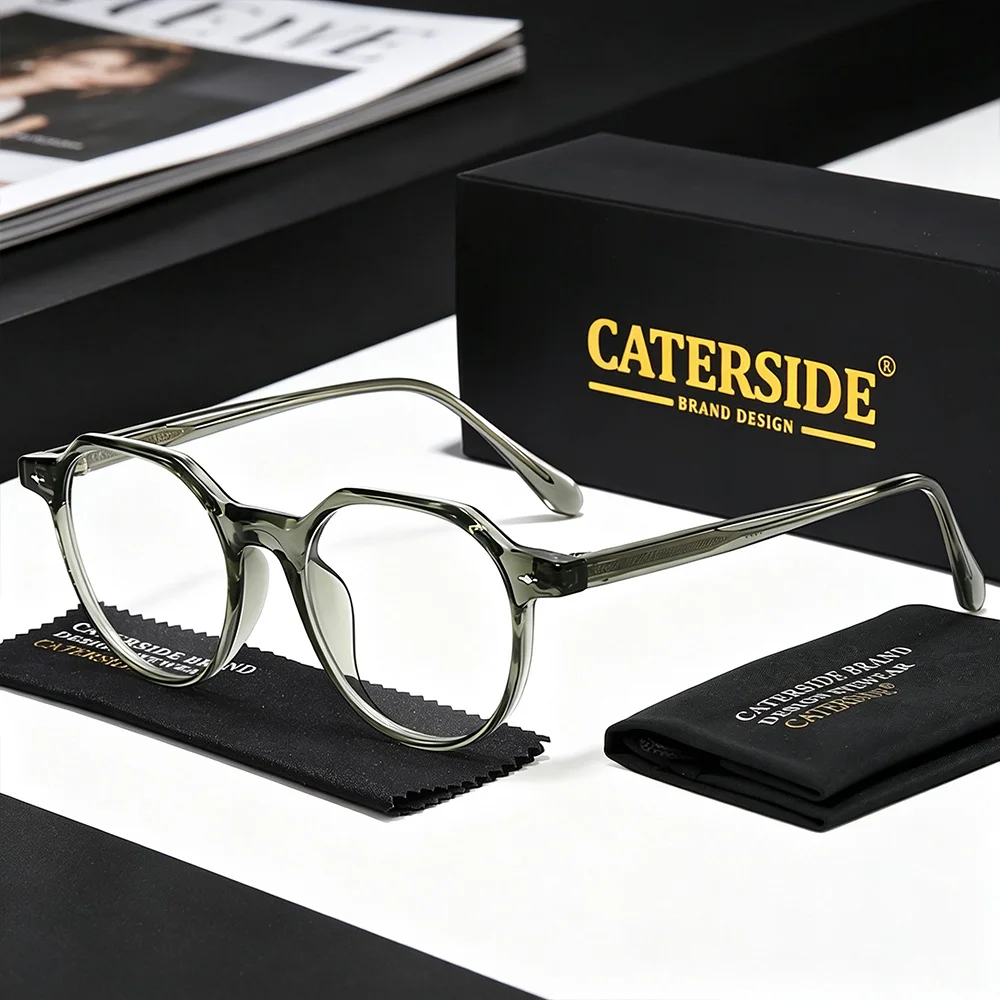 CATERSIDE Retro Men Anti Blue Light Glasses, High-Quality Tr-90 Oval Eyeglass Frame Women Business and Leisure Office Glasses
