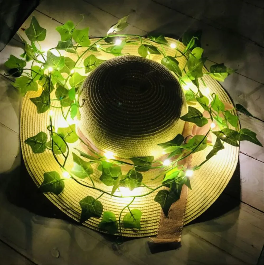 LED Green Leaf Fake Plants String Light 2M Battery Powered Waterproof Fairy String Light for Wall House Christmas Decorations