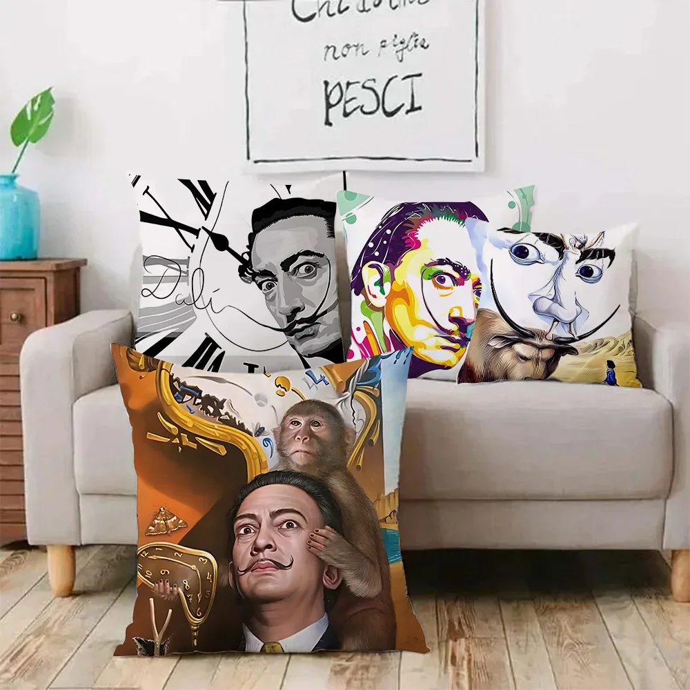 Salvador Dali Contemporary Pop Art Realism Painting Pillow Covers Sofa Decorative Home Double-sided Printing Short Plush Cushion