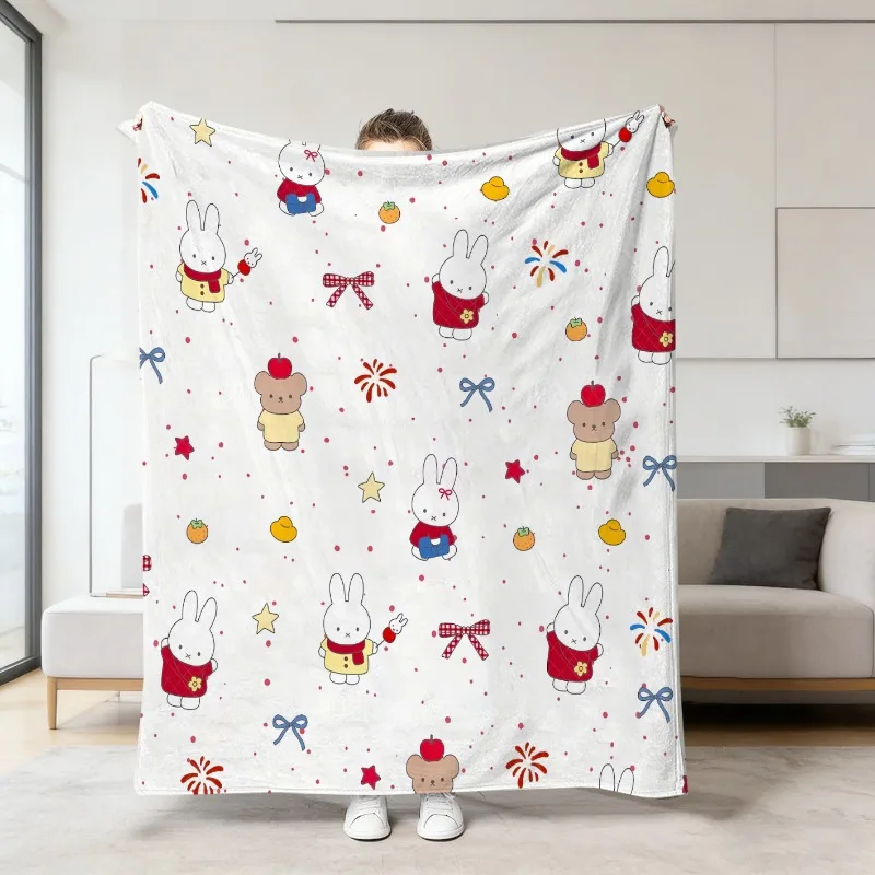 New Miffy Anime Cartoon Pattern Printed Fleece Warm Blanket, Creative Cute Comfortable All-Purpose Air Conditioning Blanket