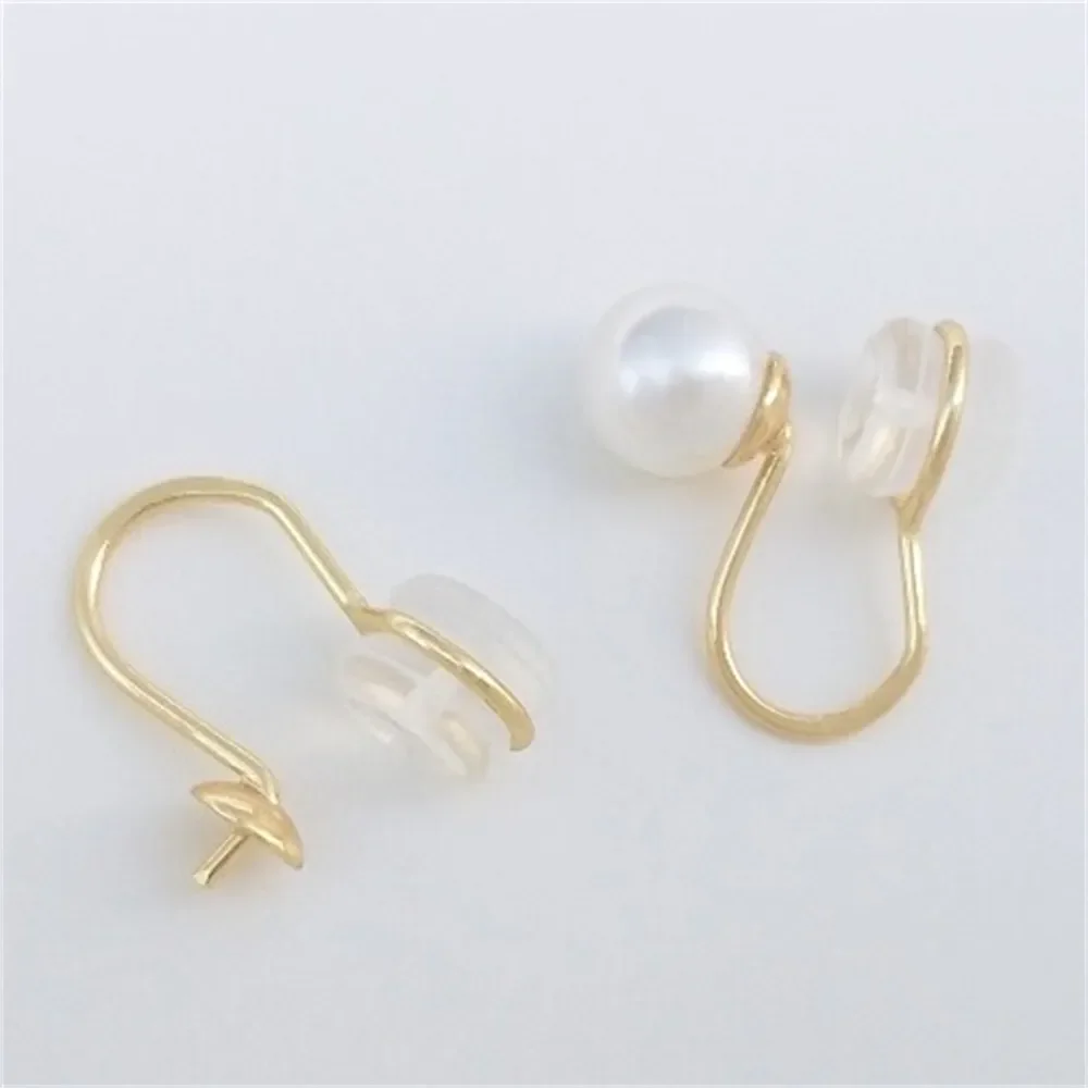 

14K Gold-Color Half-hole Pearl Tray Ear Bone Clip Silicone Ear Clip DIY Piercing-free Ear Jewelry Handmade Accessories E283