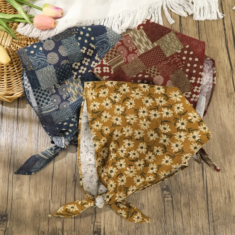 

Cotton Linen Bandana Fabric Vintage Floral Pattern Country Style Garment Material DIY Eco Friendly Soft Breathable Multipurpose