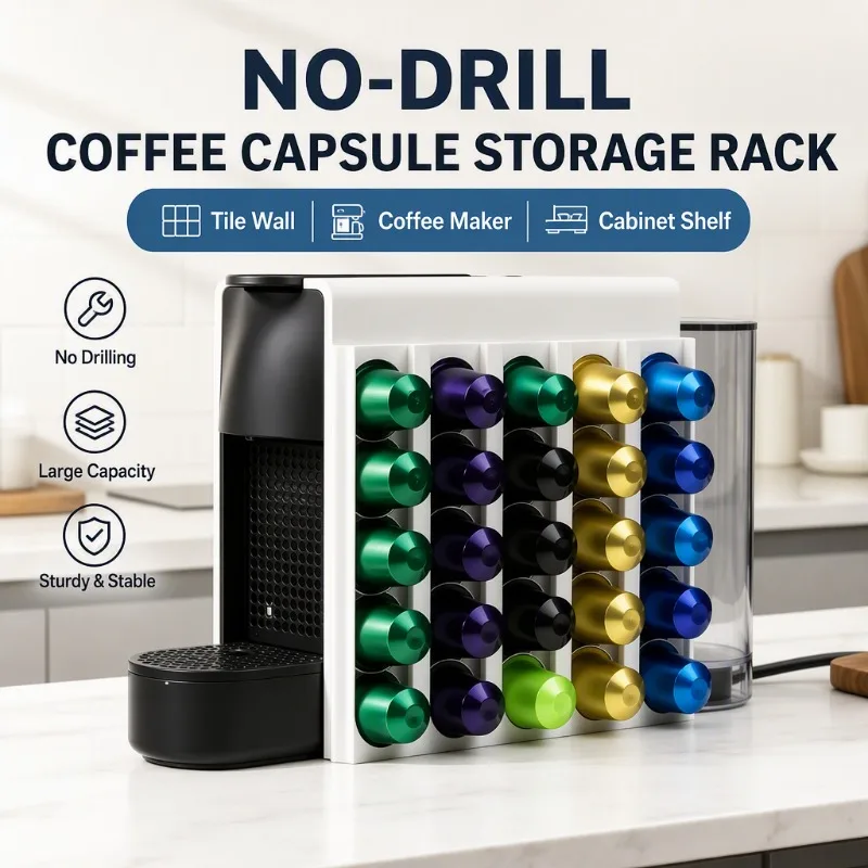25-Pod Nespresso Capsule Storage Display Rack - Adhesive Wall Mount Organizer for Small Coffee Collection, No-Drill Design