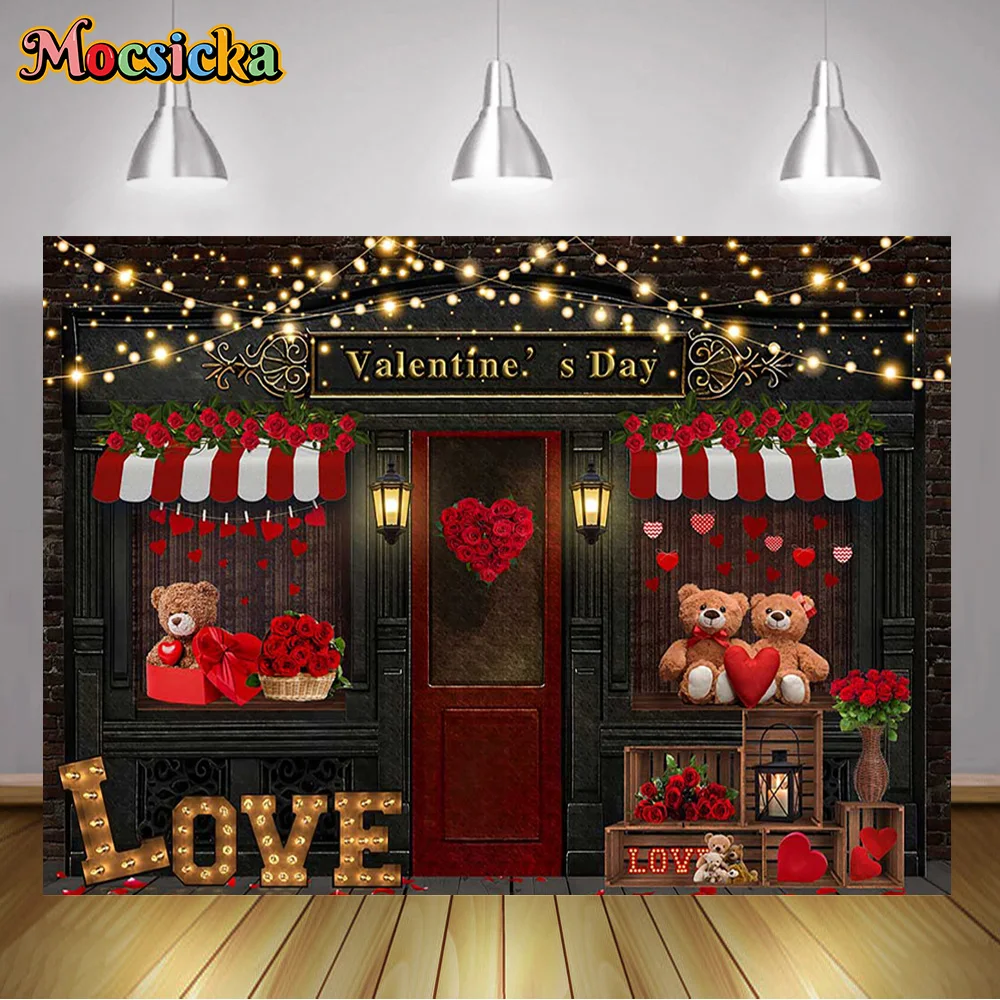 Love Black Brick Wall Wedding Party Backdrop Red Door Flower Wedding Background Decoration Valentine's Day Portrait Photo Studio