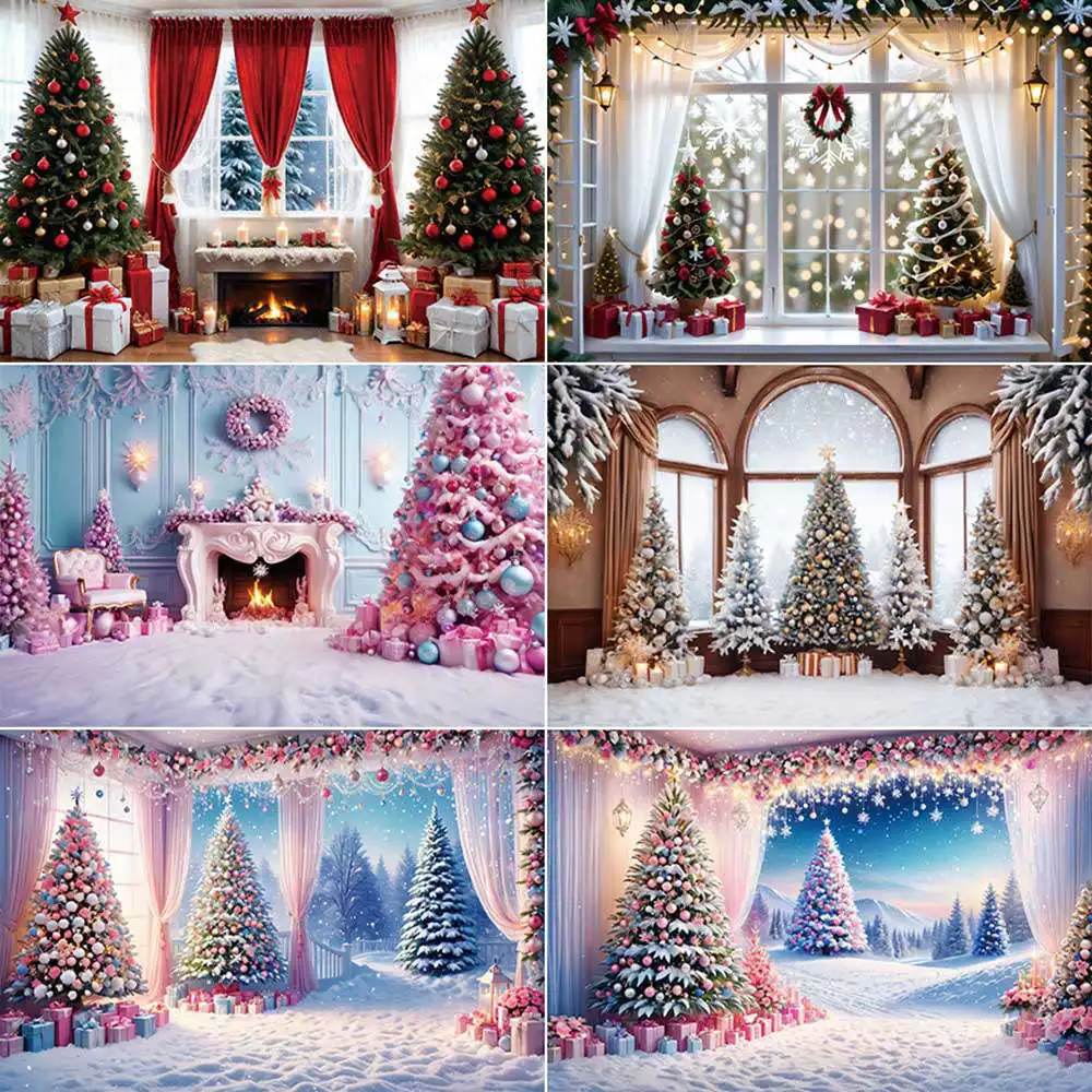 

MOON.QG Christmas 2025 Background Photography Fireplace Xmas Tree Outdoor Backdrop Children Party Studio Back Drop Accessories