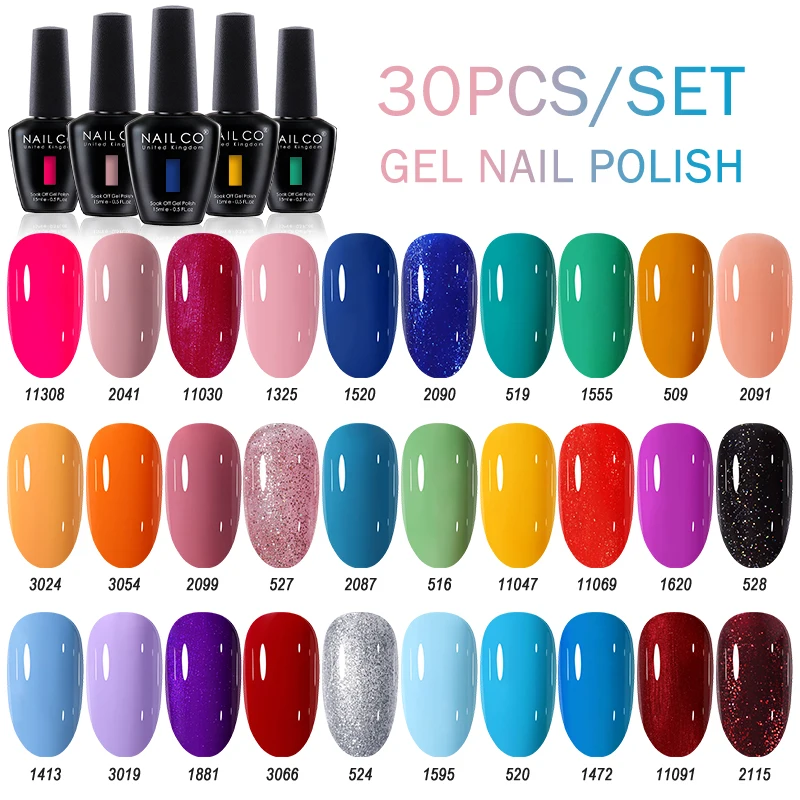 NAILCO 30pcs/Set Gel Nail Polishes 15ml Nails Art Lacquer LED Gellak Soak Off UV Gel Varnish Pink Color Glitter Nail Gel Polish