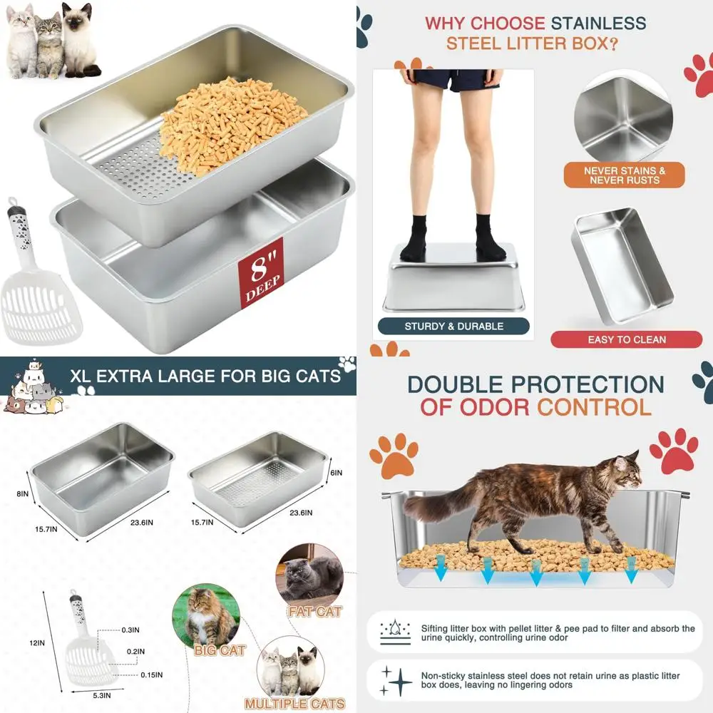 

Stainless Steel XL Sifting Litter Box for Wood Pellets - Two Pan Set, Large Metal Sifter for Cats