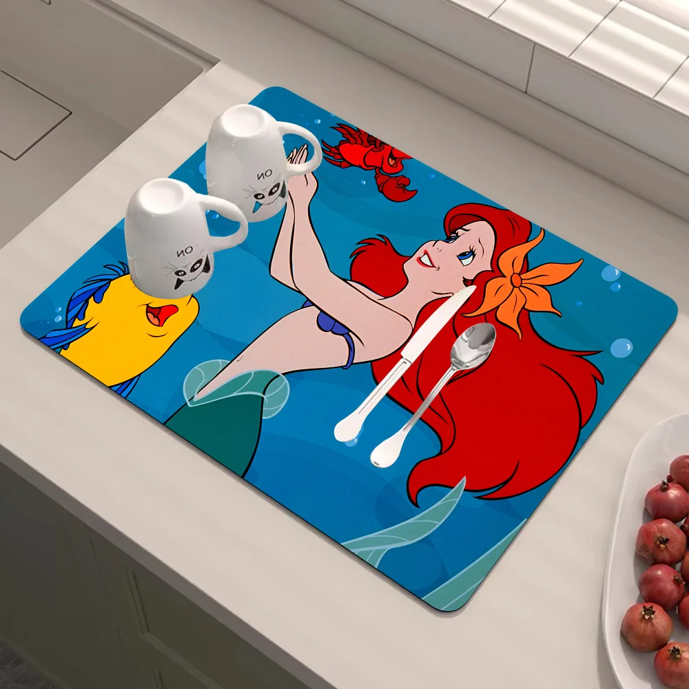 The Little Mermaid Exquisite Kitchen Drain Pad Super Absorbent Dinnerware Placemat Desktop Decor Pads Drying Rug Bathroom Mat