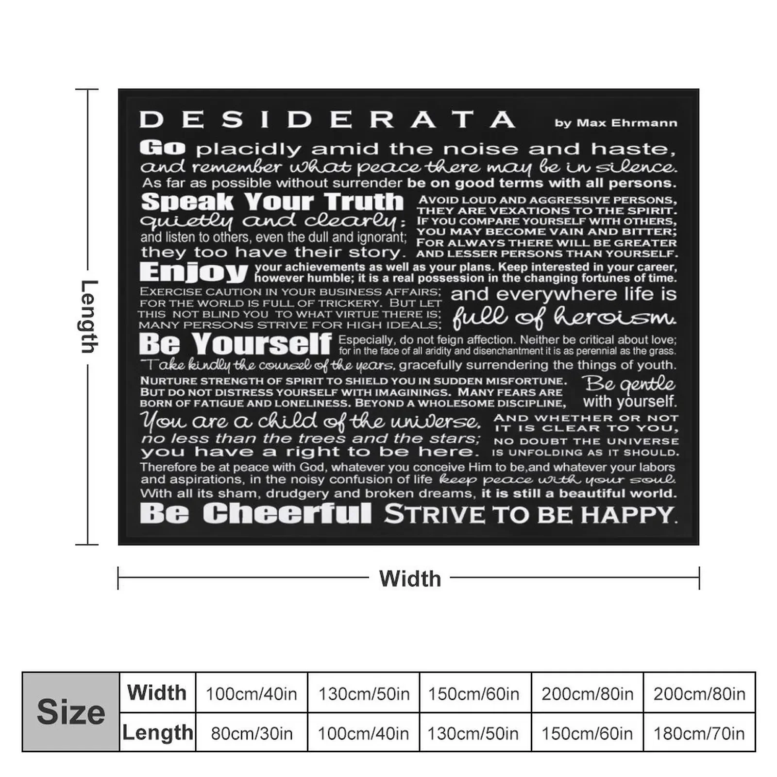 Desiderata - Black Throw Blanket for babies Quilt Blankets