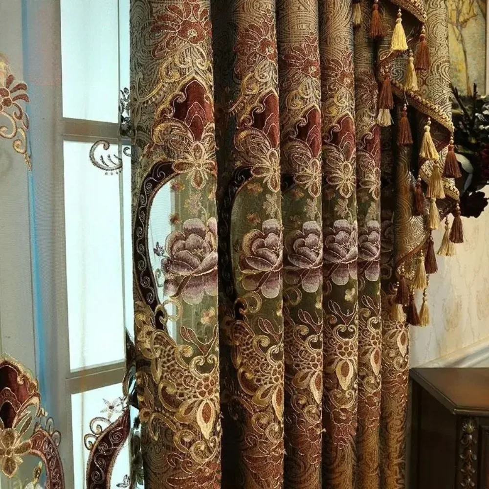 

Luxury Embroidered Curtains for Living Room Curtain for Bedroom Europe Golden Velvet Modern Valance Windows Fancy Backdrop Tulle