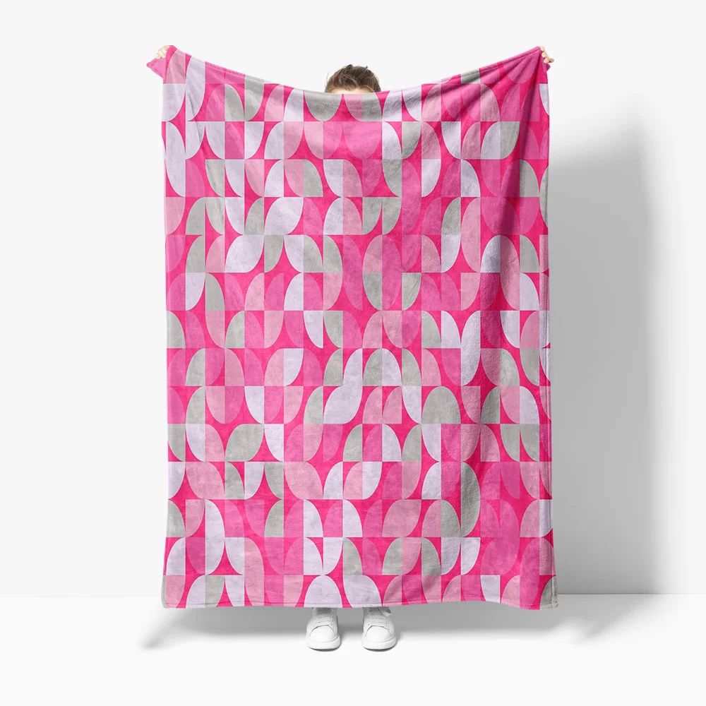 

Soft Fleece Blanket Gray Pink Geometric Pattern Throw Blanket Sofa Bed Decorative Cushion Cover Gift