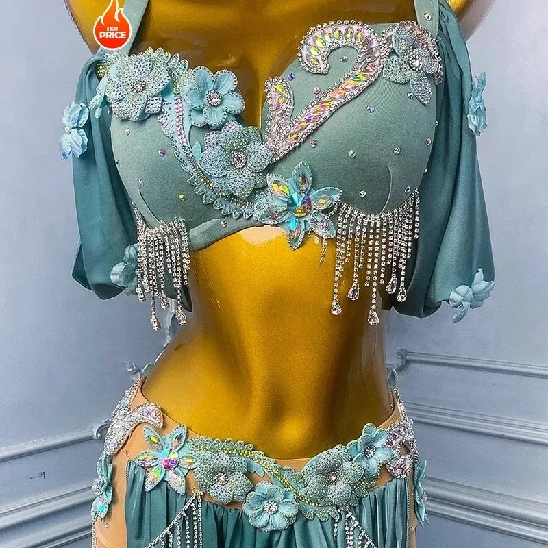 Roupas de dança do ventre personalizadas, fantasia de performance para mulheres, novo conjunto de roupa de dança oriental, saia grande, traje de dançarina do ventre, 2025