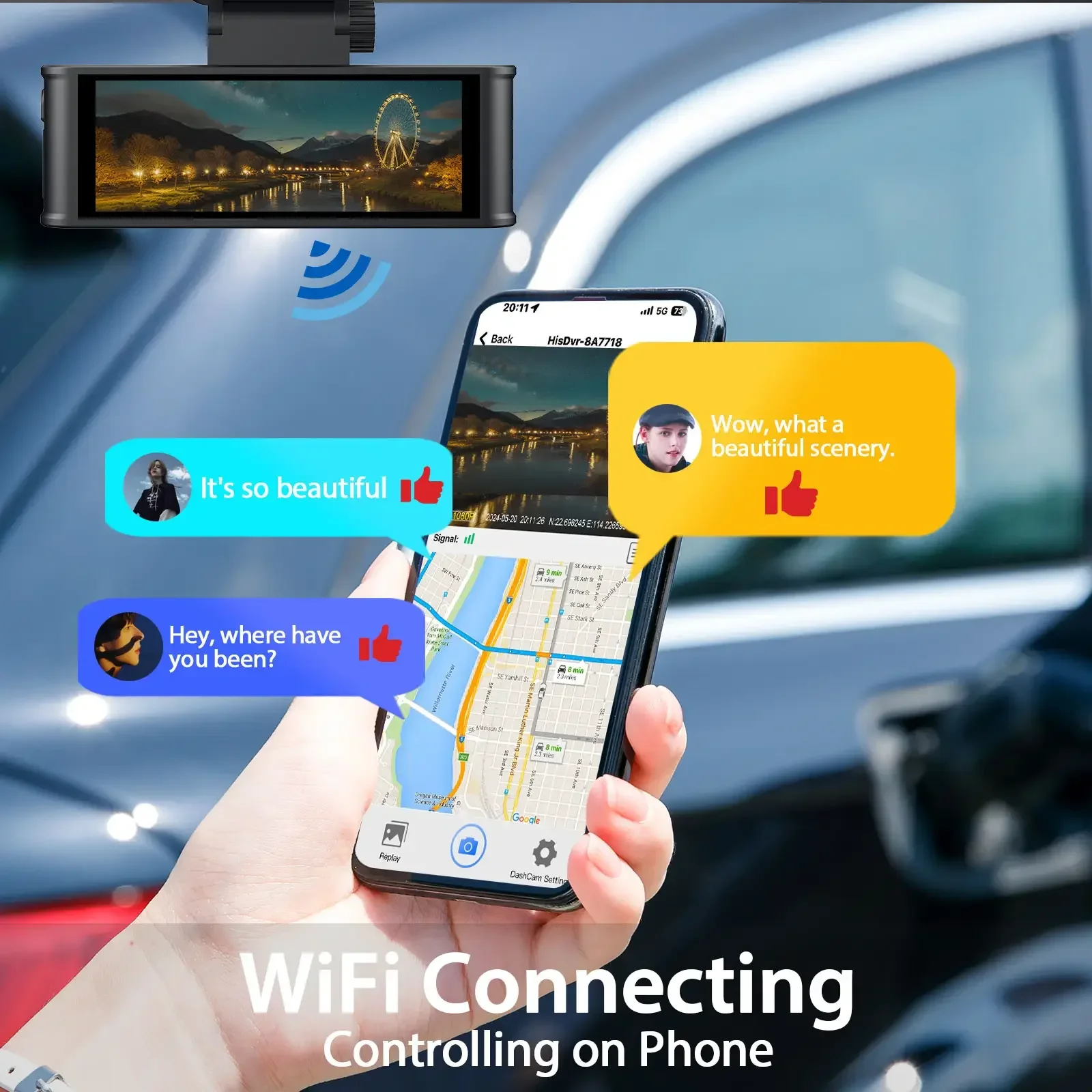 Видеорегистратор WIFI GPS Мини-автомобильный видеорегистратор спереди 4K и сзади 1080P с двумя объективами Комнатная камера ночного видения 24H Parking Monior Black Box производитель