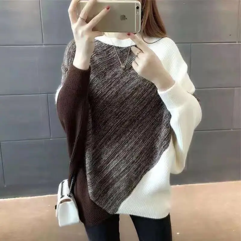 Fashion Spliced Asymmetrical Batwing Sleeve Sweater Women\'s Clothing 2023 Spring New Casual Pullovers All-match Irregular Tops