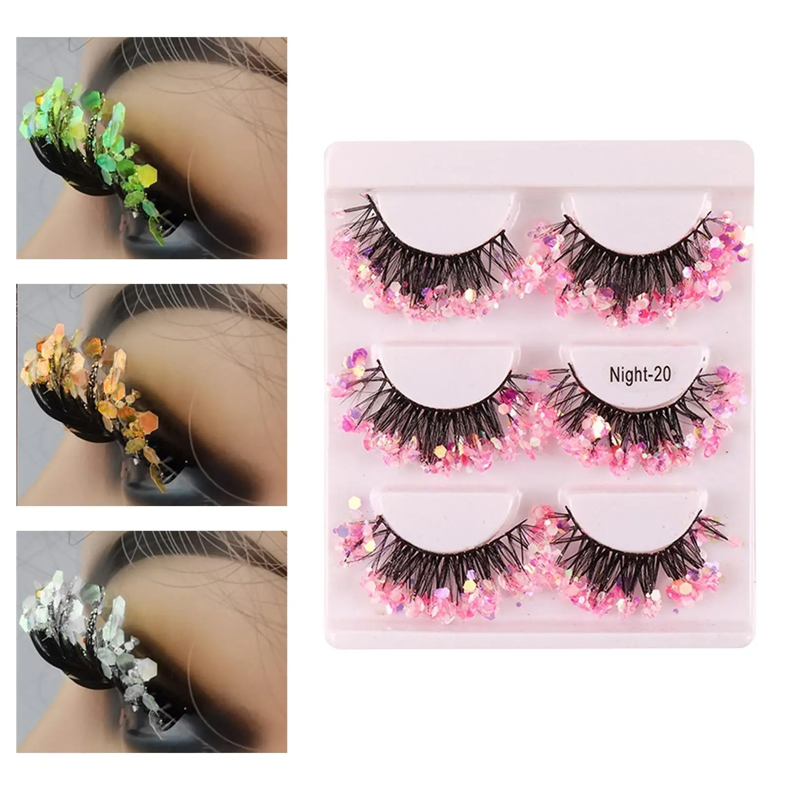 Makeup Accessory Colorful False Eyelashes Extension Glow Sequins Artificial Lashes for Festival Halloween