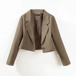 Blazer per le donne coreano ritagliato tinta unita semplice singolo bottone Outwear adolescenti tutto-fiammifero manica lunga giacca da ufficio