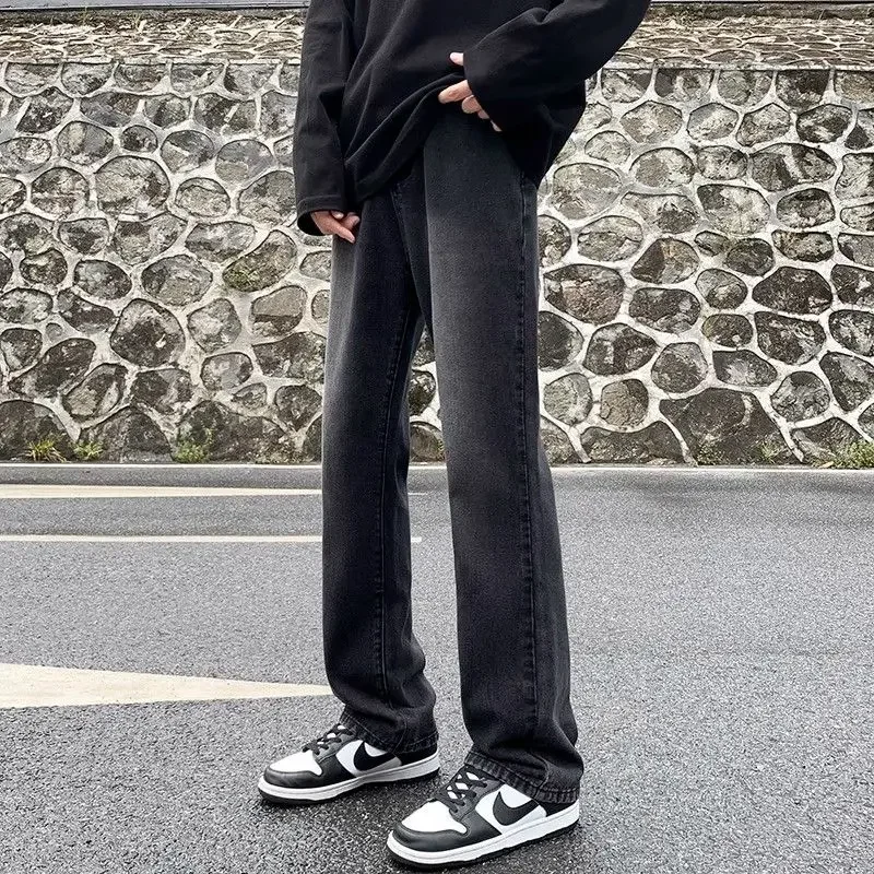 

Черные джинсы с градиентом, женские тонкие прямые брюки с высокой талией, простые универсальные потертые брюки в американском стиле ретро, осенняя новая уличная одежда