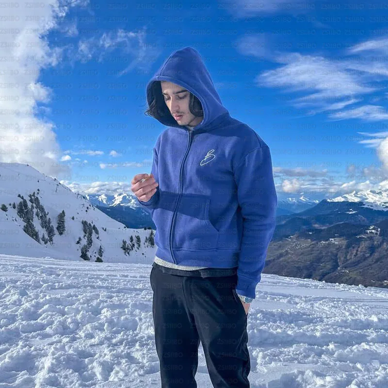 

Зимняя мода персонализированный эстетический портрет с буквенным принтом уличная одежда повседневная свободная толстовка на молнии топ мужская женская одежда