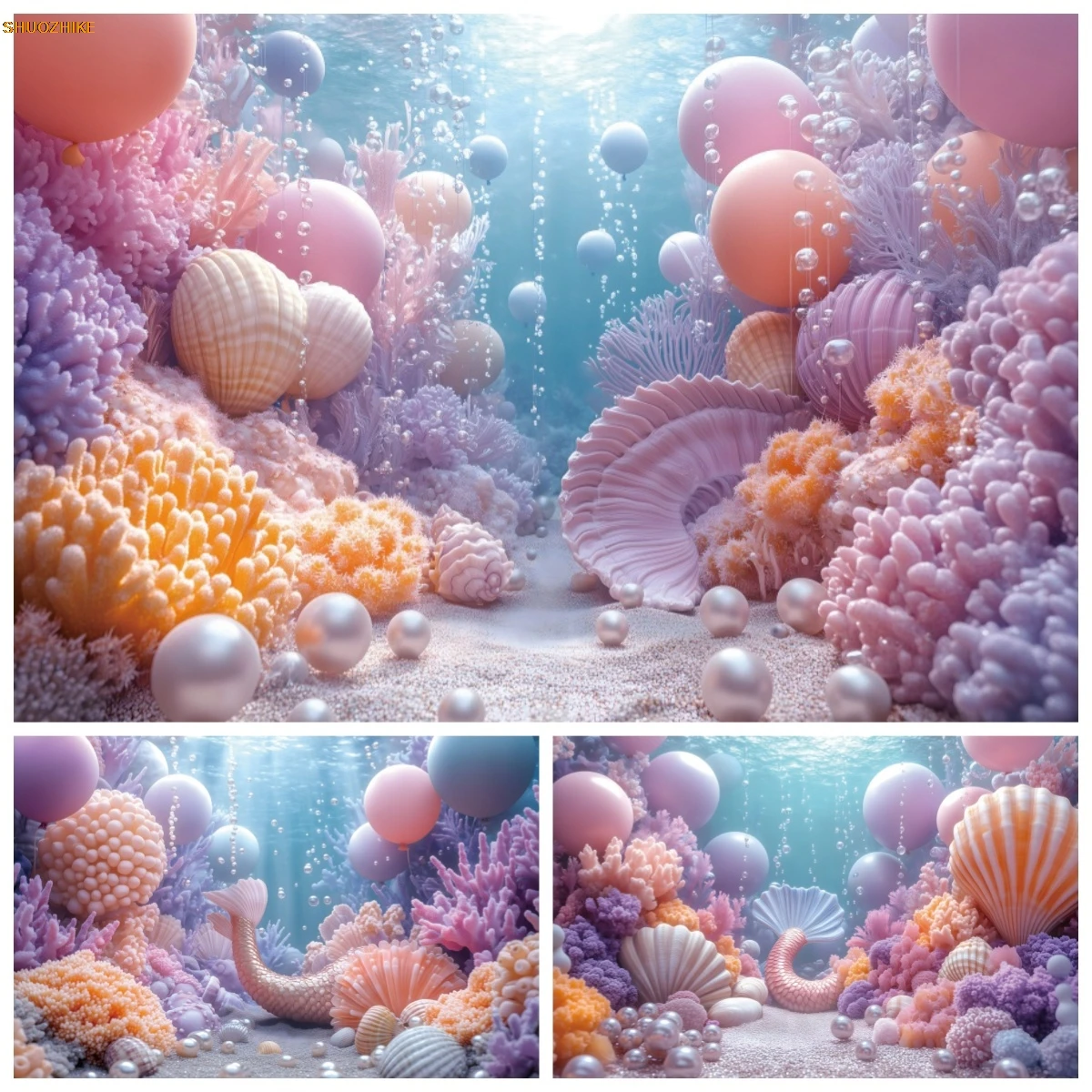 

Underwater World Birthday Photography Backdrop Coral Shell Pearl Little Mermaid Princess Girls Party Decoration Photo Background