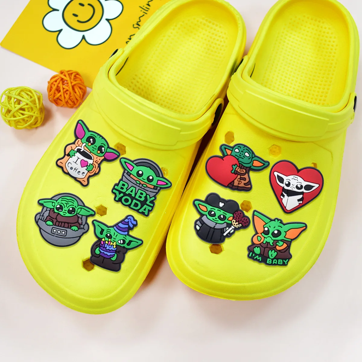 15pcs Hot Sale Mini Alien being Green Big Ear Space Elf custom Shoe charms for hole clogs soft waterproof PVC clog decor charms