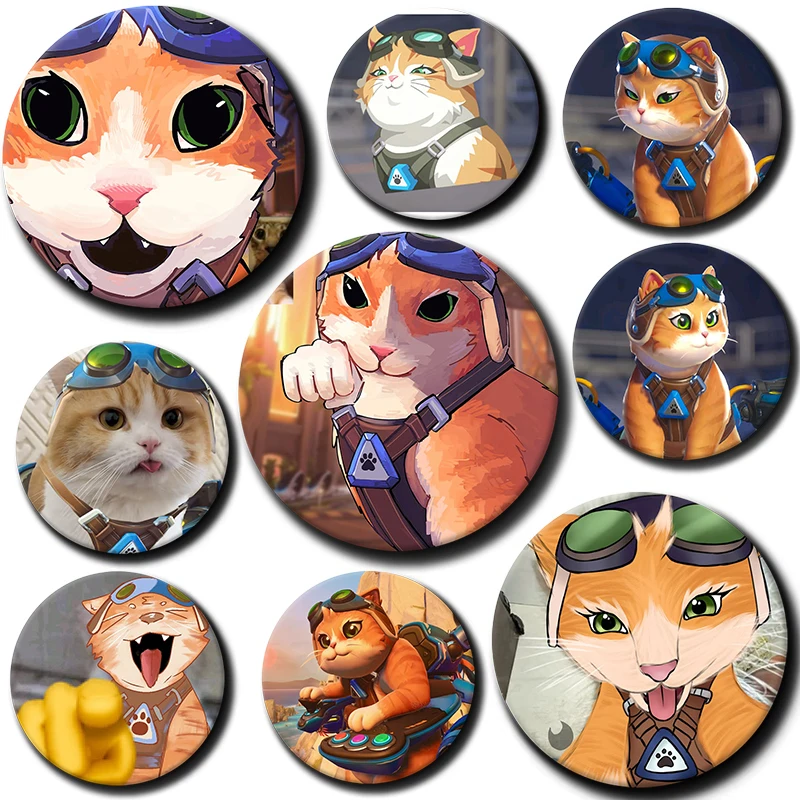 1PC 58mm O-Overwatch HD Print 58mm Round Lapel Pins Game K-Kiriko Jetpack Cat Pretty Derby Round Display Brooches Brooch Badges