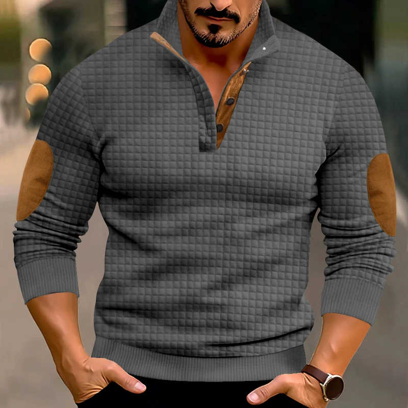 2025 Men's hoodie waffle pattern stand-up collar pullover Long sleeved shirt A casual and loose knit sweater Hot sale Men's wear