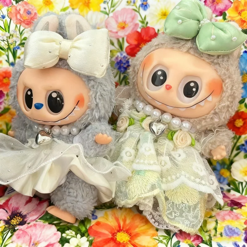 高級豪華なウェディングドレス人形服 Labubu15 17CM 韓国風ふわふわロマンチックドレスフラワースーツ服飾アクセサリー