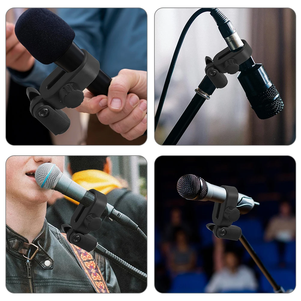 

2 Pcs Mic Microphone Clip Adjustable Holder Accessories Replacement Stand Black