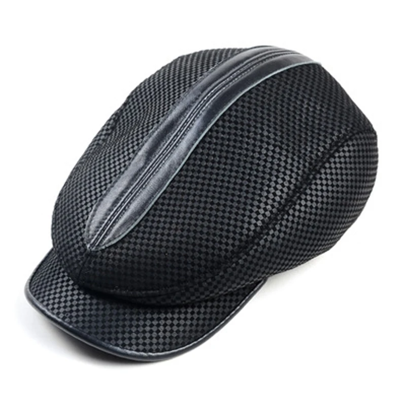 Leather Forward Caps For Men Male Duck Tongue Stripe Plaid Casual Boina Short Brim Beret Hat Outdoor Printed Bone Masculino