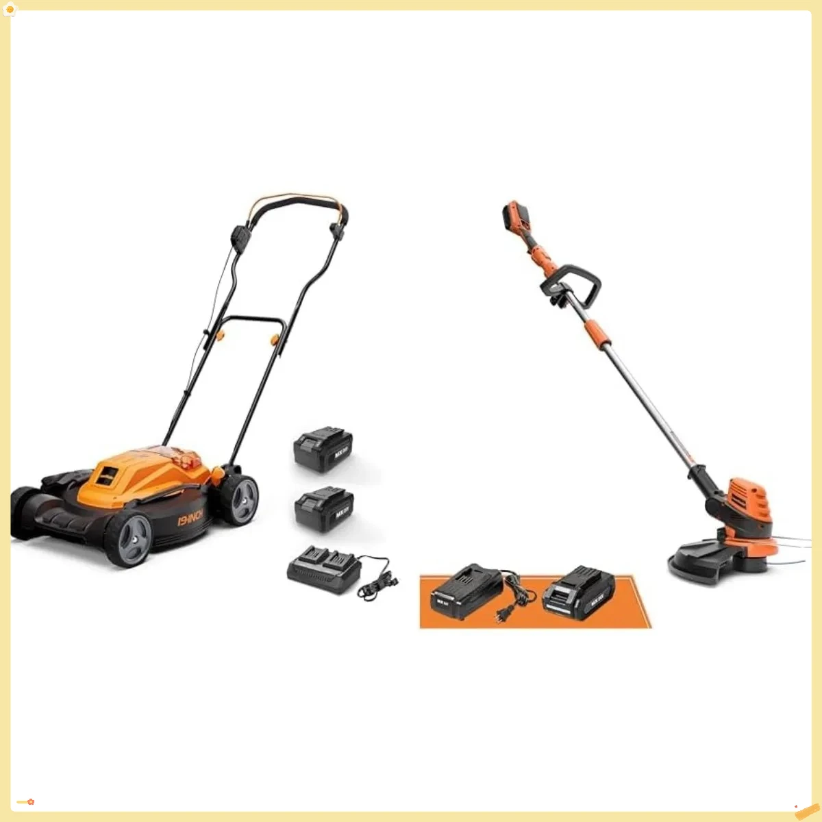 Cortacésped inalámbrico de 48 V y 19", paquete de recortador de hilo inalámbrico de 24 V y 12 pulgadas con baterías y cargadores incluidos