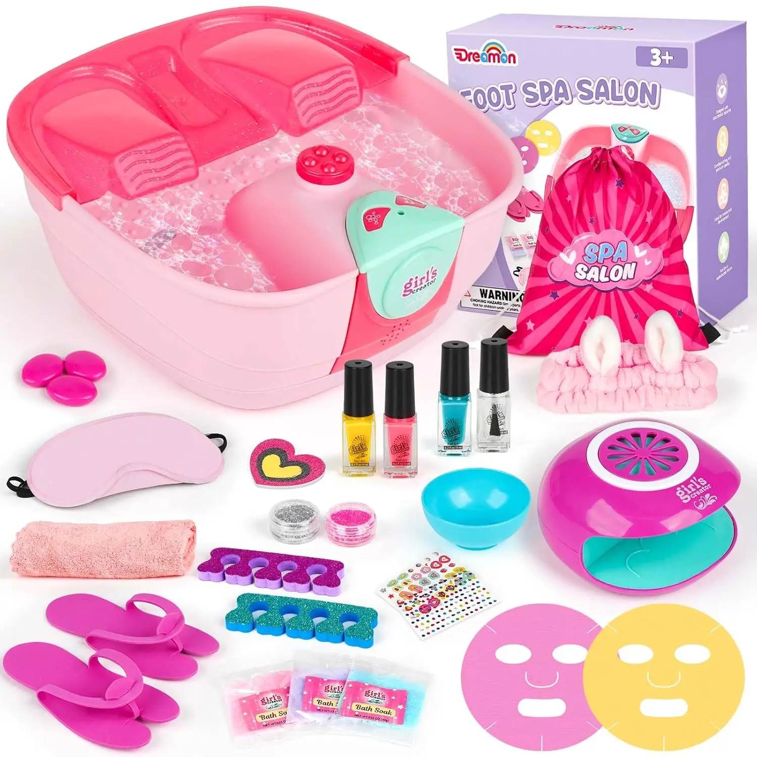 

Girls Spa Kit with Foot Bath & Nail Art - Fun Toy for Ages 6-12, Perfect Birthday Christmas Gift