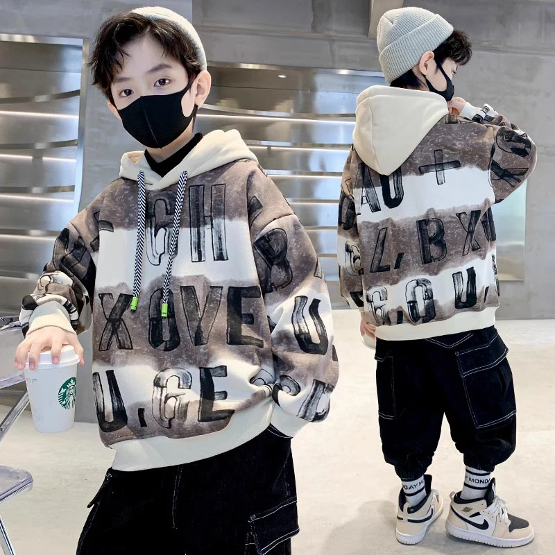 Boys Sweatshirts 2024 Hoodie Autumn Hip Hop Casual Long Sleeve Jackets Children\'s Clothes Kids Loose Tops Teen 8 10 12 14 Year