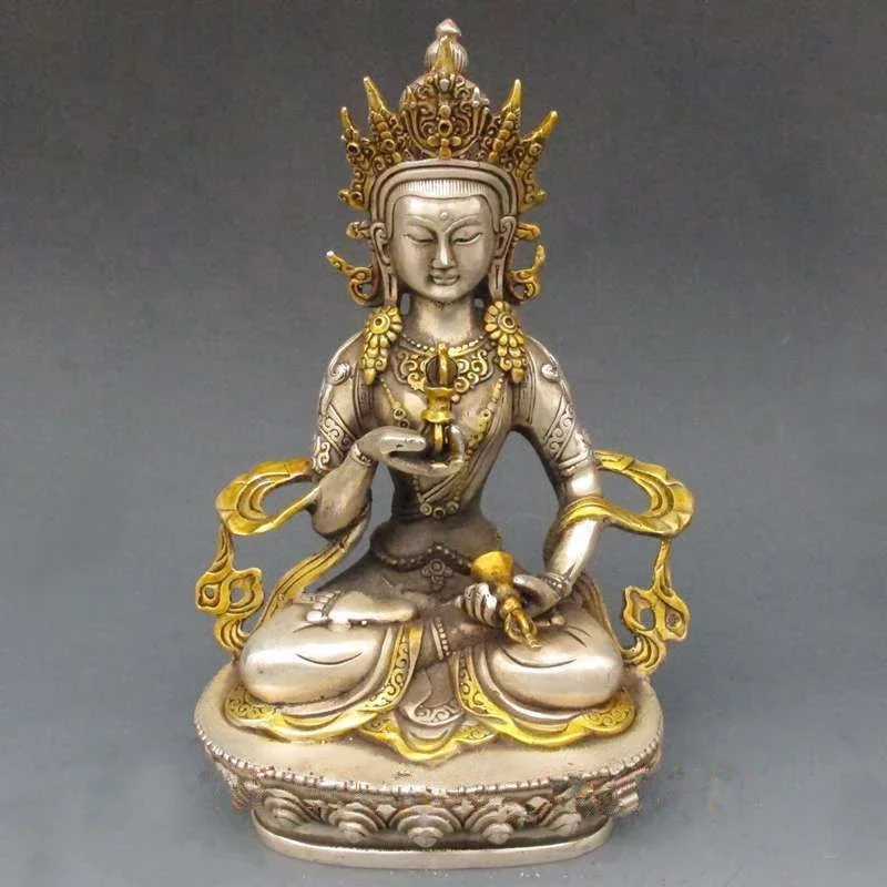 Vintage Tibet Silver Copper Gilt Tibetan Buddhism Statue -- White Tara Buddha