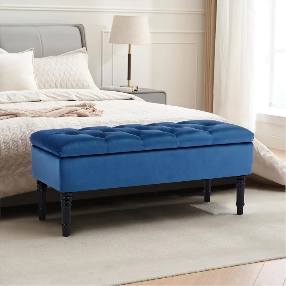 

40 Velvet Storage Ottoman Bench, Upholstered Storage Bench, Modern End of Bed Storage Bench with Button Tufted for Bedroom, Entr
