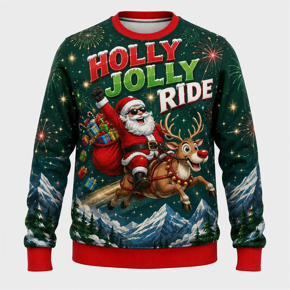 Funny Santa Claus Ho Ho Ho Ugly Sweater For Men Women Holiday Party Humour Design Crew Neck Pullover Sweatshirt Merry Christmas