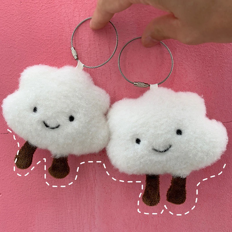 Cute Plush White Cloud Pendant Keychain Girl Bag Accessories Kawaii Pendant Doll Couple Key Ring