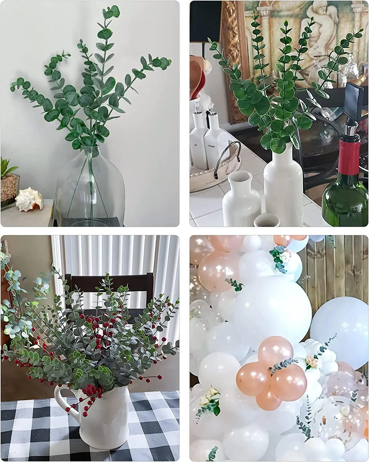 Yannew 12 Stück künstliche Eukalyptus-Stiele, silbernes Dollar-Grün, künstliche Pflanzen für Hochzeitsstrauß, Blumenarrangement, Heimdekoration – Detail 4
