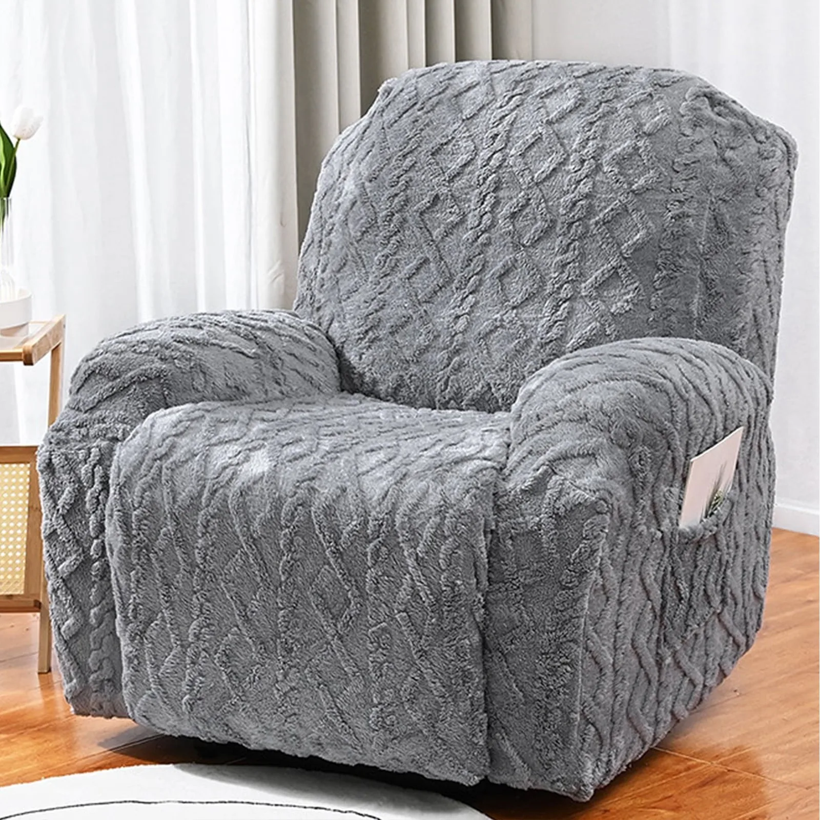 Recliner Sofa Covers With Pockets Thickened Jacquard Sofa Cover Anti-Dust Non-Slip Seat Covers Stretch Universal Seat Cover