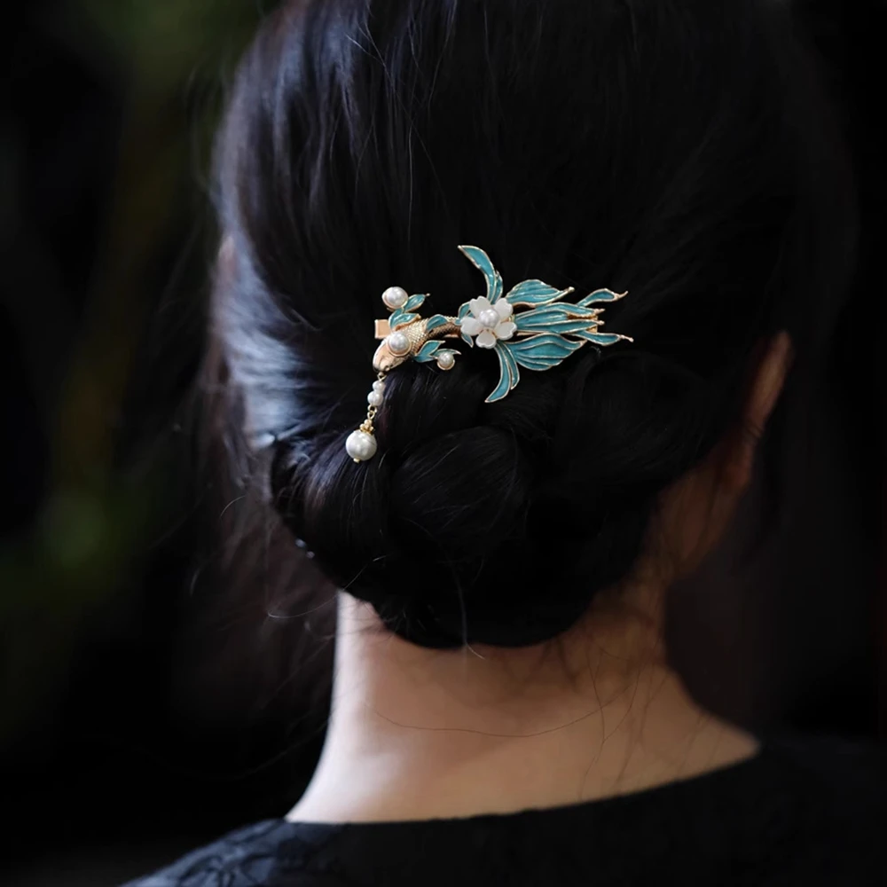 Jepit Rambut Koi Bunga Baru Jepit Rambut Rumbai Mutiara Peri Jepit Rambut Wanita Anak Perempuan Aksesori Rambut Poni Samping