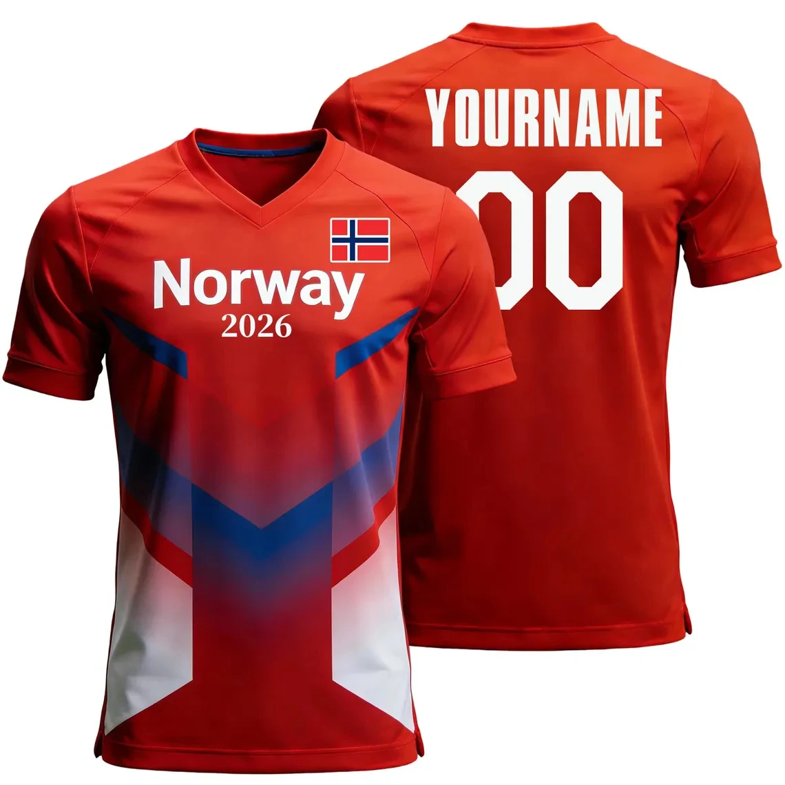 Camiseta de Fútbol con Estampado de la Bandera de Noruega 2026, Personalizable con Nombre y Número, Secado Rápido, Camisetas Deportivas para Aficionados al Fútbol, Venta al Por Mayor