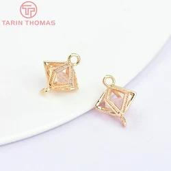 (5663) 6PCS 9x7.5MM 24K Gold Color Brass with Zircon Double Holes Charms Pendants High Quality Jewelry Making Findings Wholesale