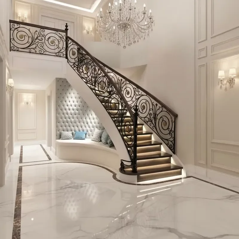 Factory Direct Supply High Strength Wrought Iron Stair Handrail Indoor Decorative Stair Railing
