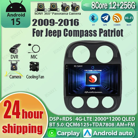 

Android 15 For Jeep Compass Patriot 2010- 2016 2K QLED Android Car Radio Multimedia Video Player GPS Nvigation CarPlay Head Unit