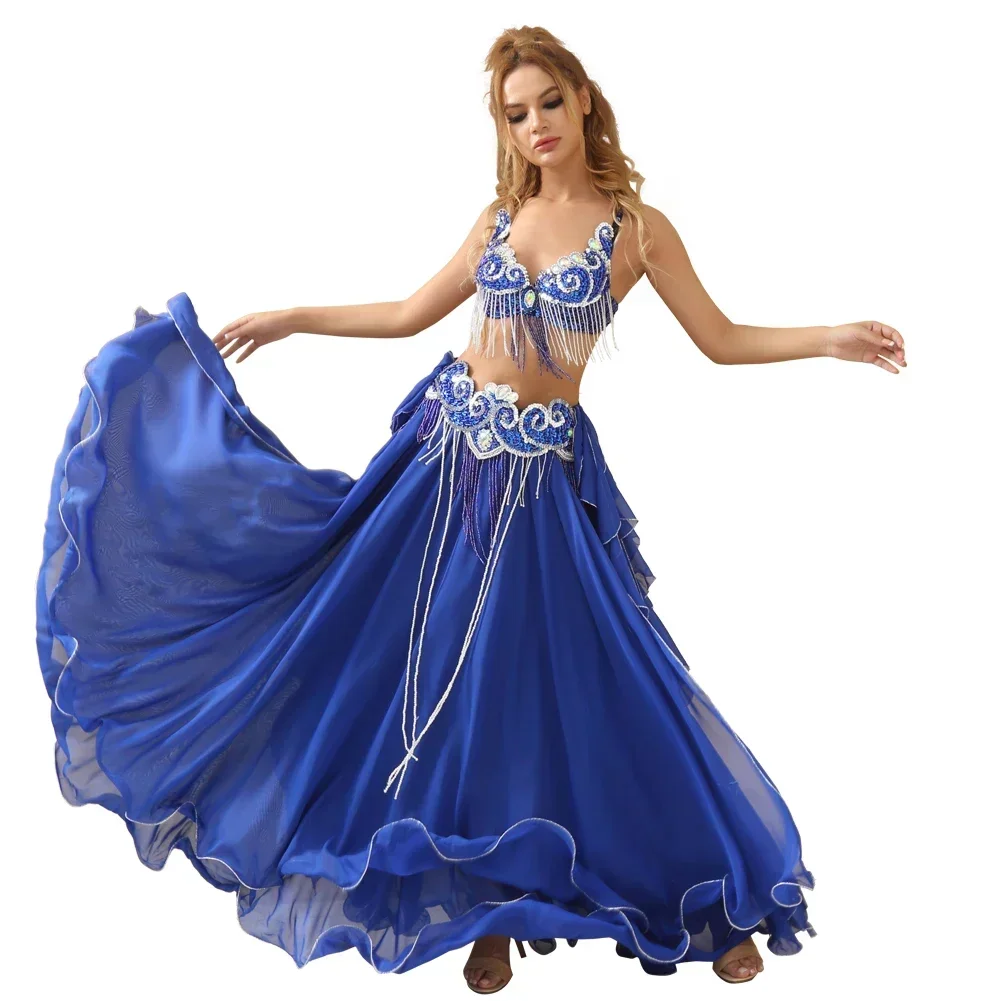 Professional Women Belly Dance Costume Set Bra Belt Skirt 4pcs  Festival Halloween Arabian Costume Hot Sale