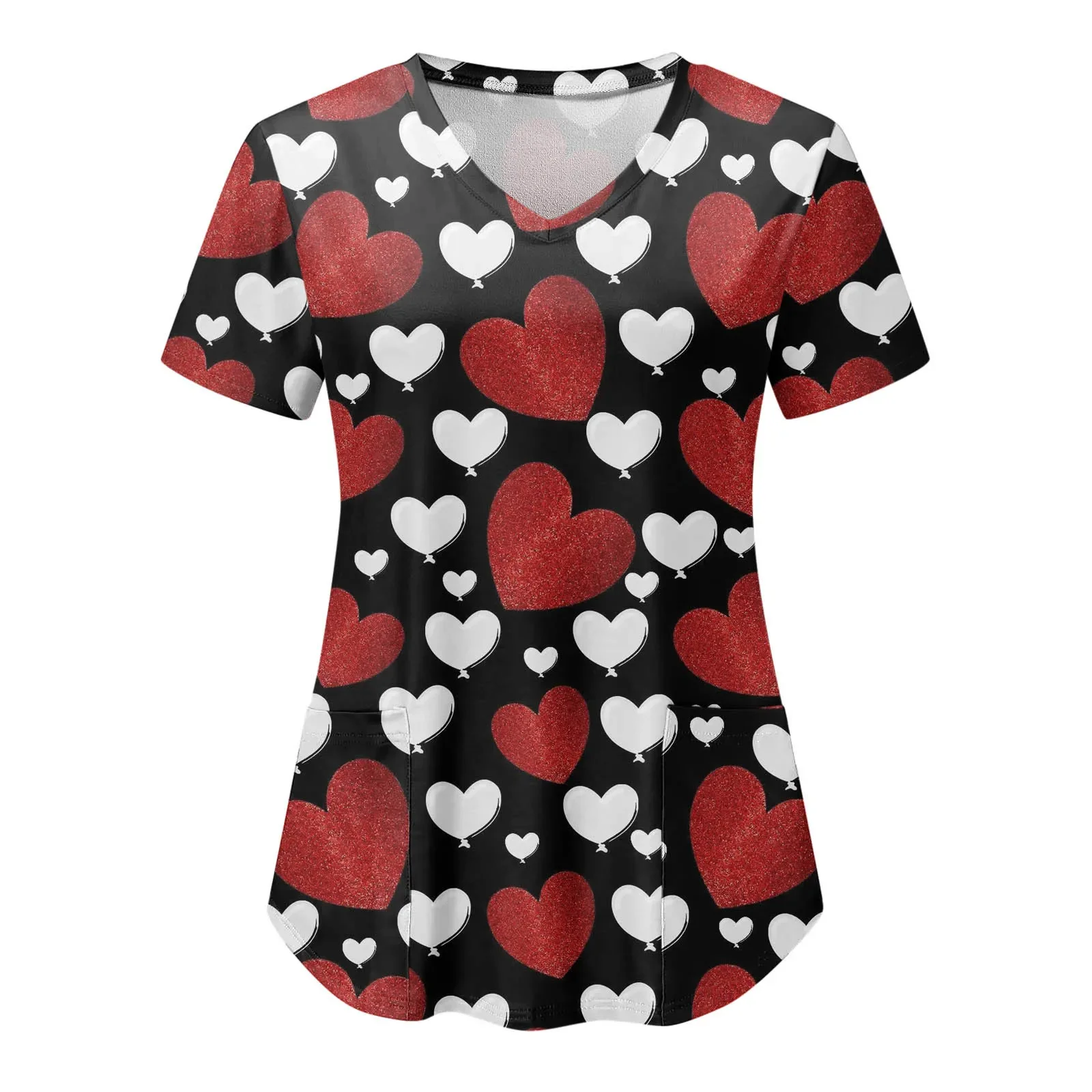 

Valentine's Day Nurse Uniforms Heart Love Print Short Sleeve Pocket Workwear Nursing Medical Uniforms Scrubs Nursing Working