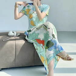 Wrinkle 2024 Summer New High Grade Printed Fashion Set Women's Short sleeved Top Two Piece Set